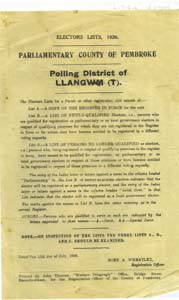 Llangwn [Llangwm] Polling District Electors List 1936